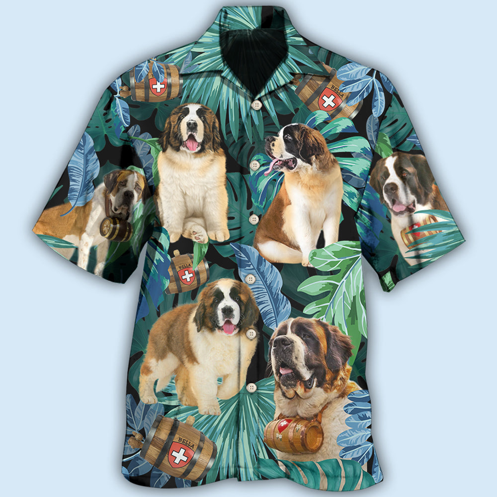 Saint Bernard Dog Tropical Leaf Style - Hawaiian Shirt - Owls Matrix LTD