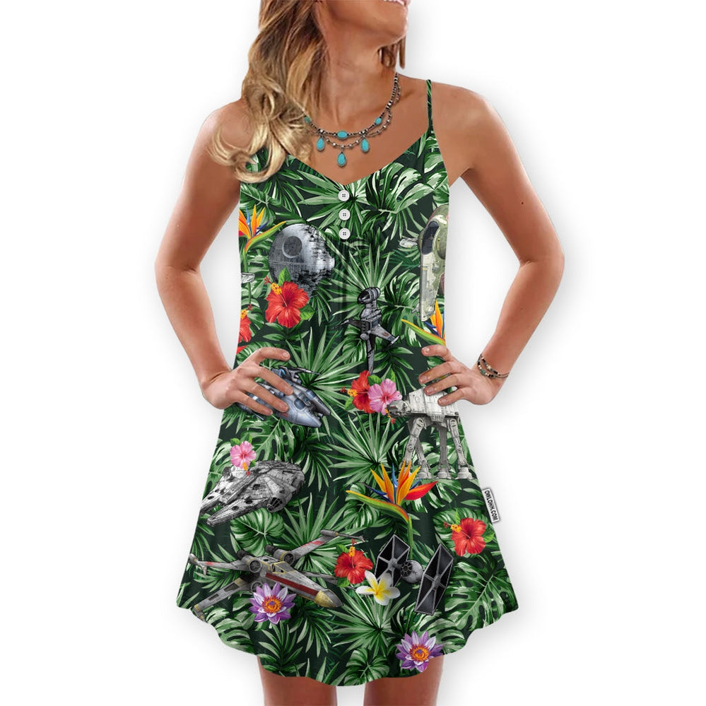 Star Wars Space Ships Tropical Forest - V-neck Sleeveless Cami Dress