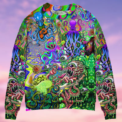 Hippie Funny Octopus Love Music Colorful Ocean - Sweater - Ugly Christmas Sweaters - Owls Matrix LTD