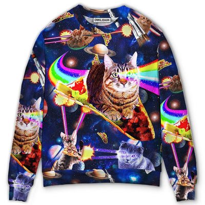 Sweater / S Cat Ride Food In Space - Sweater - Ugly Christmas Sweaters - Owls Matrix LTD