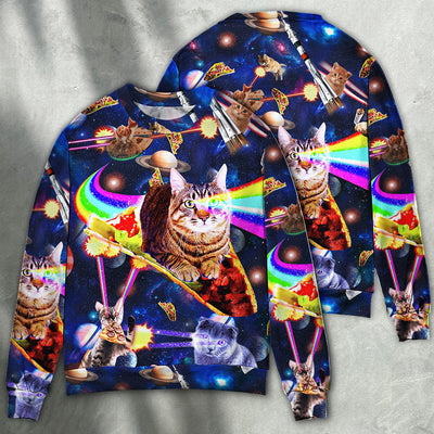 Cat Ride Food In Space - Sweater - Ugly Christmas Sweaters - Owls Matrix LTD