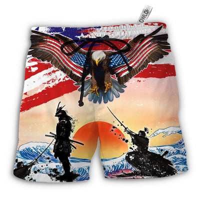Beach Short / Adults / S Samurai Eagle US Flag Independence Day - Beach Short - Owls Matrix LTD