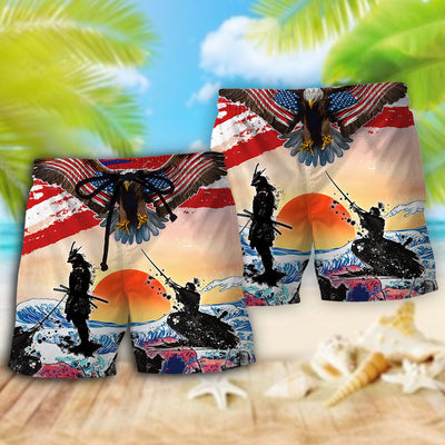 Samurai Eagle US Flag Independence Day - Beach Short - Owls Matrix LTD