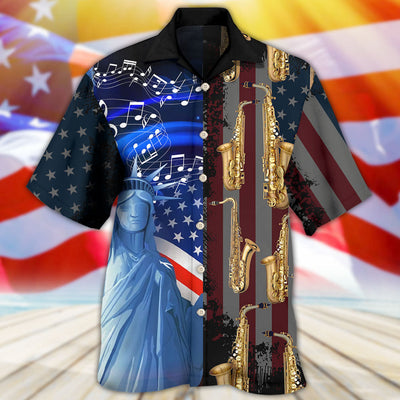Saxophone Music USA Flag Independence Day - Hawaiian Shirt - Owls Matrix LTD