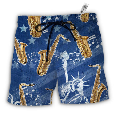 Beach Short / Adults / S Saxophone Music America Independence Day - Beach Short - Owls Matrix LTD