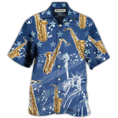 Hawaiian Shirt / Adults / S Saxophone Music America Independence Day - Hawaiian Shirt - Owls Matrix LTD