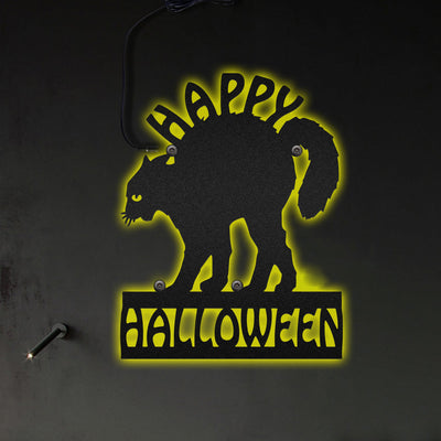 Scary Cat Happy Halloween Custom Steel - Led Light Metal - Owls Matrix LTD