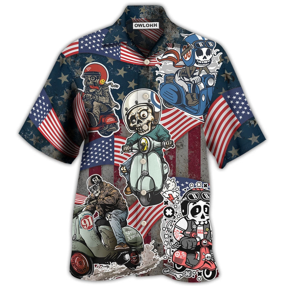 Hawaiian Shirt / Adults / S Scooter Skeleton USA Flag Independence Day - Hawaiian Shirt - Owls Matrix LTD