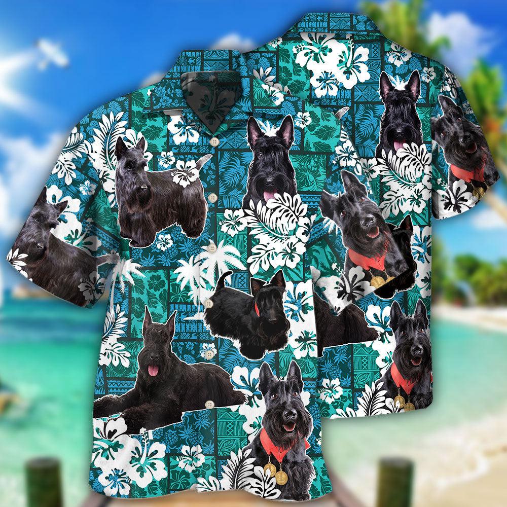 Scottish Terrier Dog Lovely Tribal Tropical Style - Hawaiian Shirt - Owls Matrix LTD