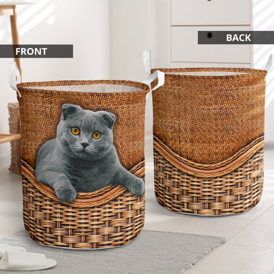 Scottish Fold Cat Rattan Texture - Laundry Basket - Owls Matrix LTD