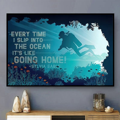 Scuba Diving It's Like Going Home - Horizontal Poster - Owls Matrix LTD