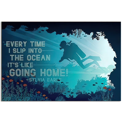12x18 Inch Scuba Diving It's Like Going Home - Horizontal Poster - Owls Matrix LTD