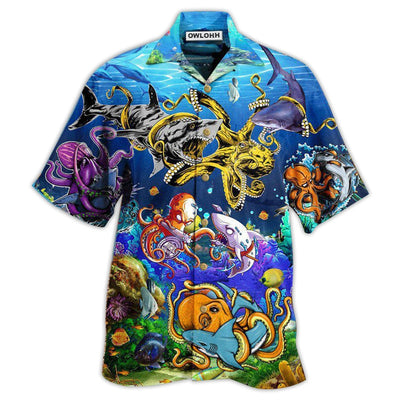 Hawaiian Shirt / Adults / S Ocean Shark Fighting Octopus Amazing - Hawaiian Shirt - Owls Matrix LTD