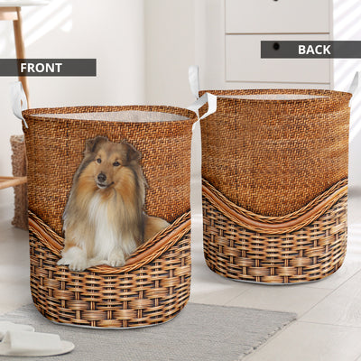 Shetland Sheepdog Rattan Teaxture So Cute - Laundry Basket - Owls Matrix LTD