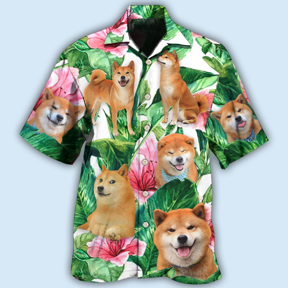Shiba Inu Tropical Leaf Floral Style - Hawaiian Shirt - Owls Matrix LTD