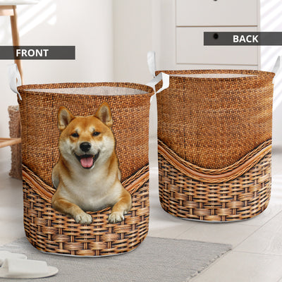 Shiba Dog Rattan Teaxture - Laundry Basket - Owls Matrix LTD