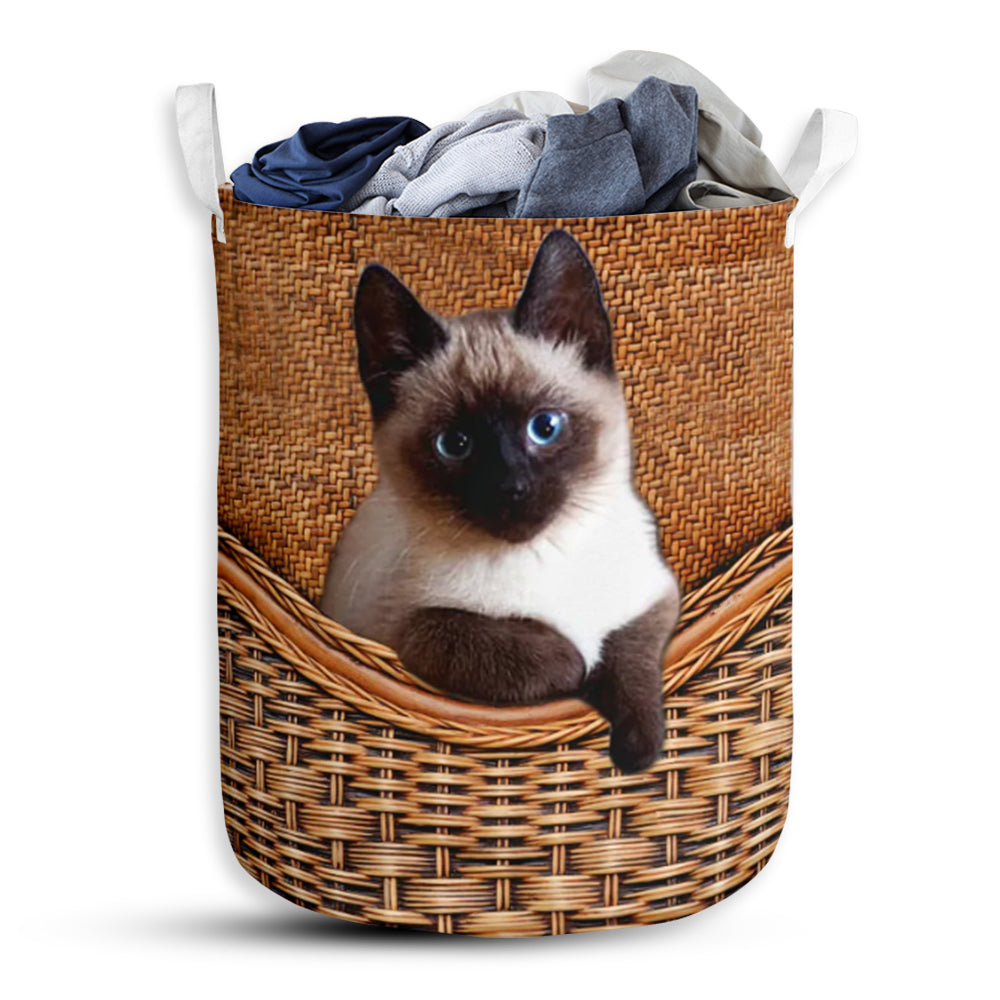 Siamese Cat Rattan Teaxture - Laundry Basket - Owls Matrix LTD