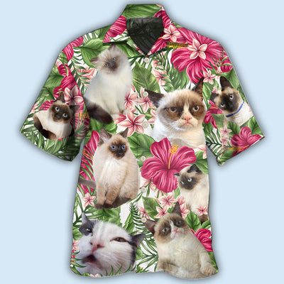Cat Tropical Floral Lovely Siamese Cat - Hawaiian Shirt - Owls Matrix LTD
