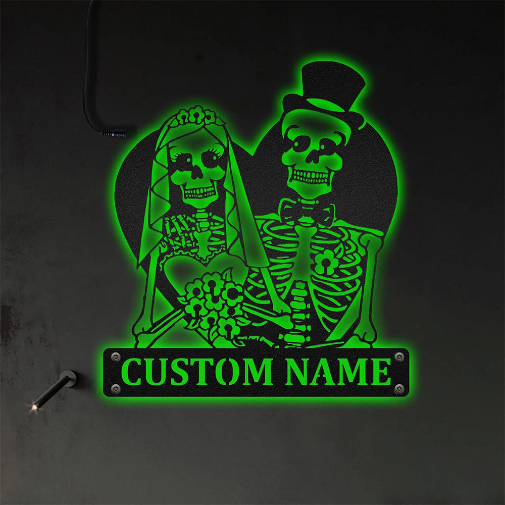 Skeleton Wedding Halloween Party Personalized - Led Light Metal - Owls Matrix LTD