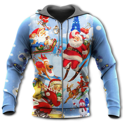 Zip Hoodie / S Skiing Christmas Skiing Santa Claus - Hoodie - Owls Matrix LTD