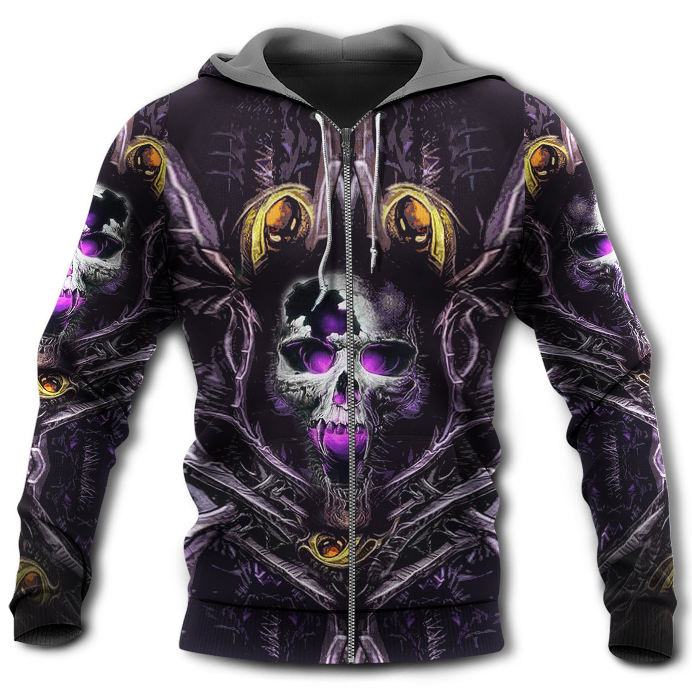 Zip Hoodie / S Skull Amazing Purple And Yellow - Hoodie - Owls Matrix LTD