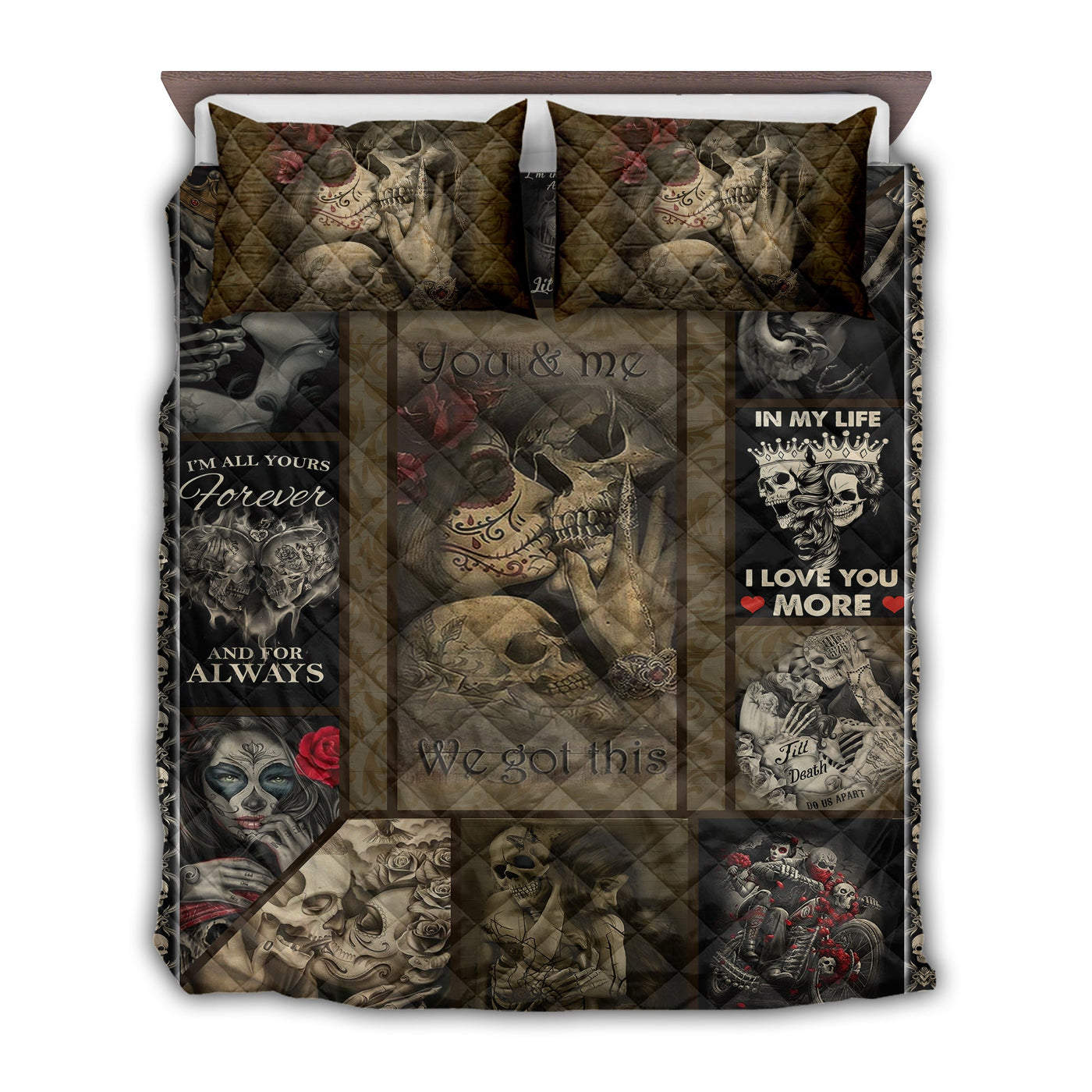TWIN ( 50 x 60 INCH ) Skull Couple To My Love You And Me We Got This - Quilt Set - Owls Matrix LTD