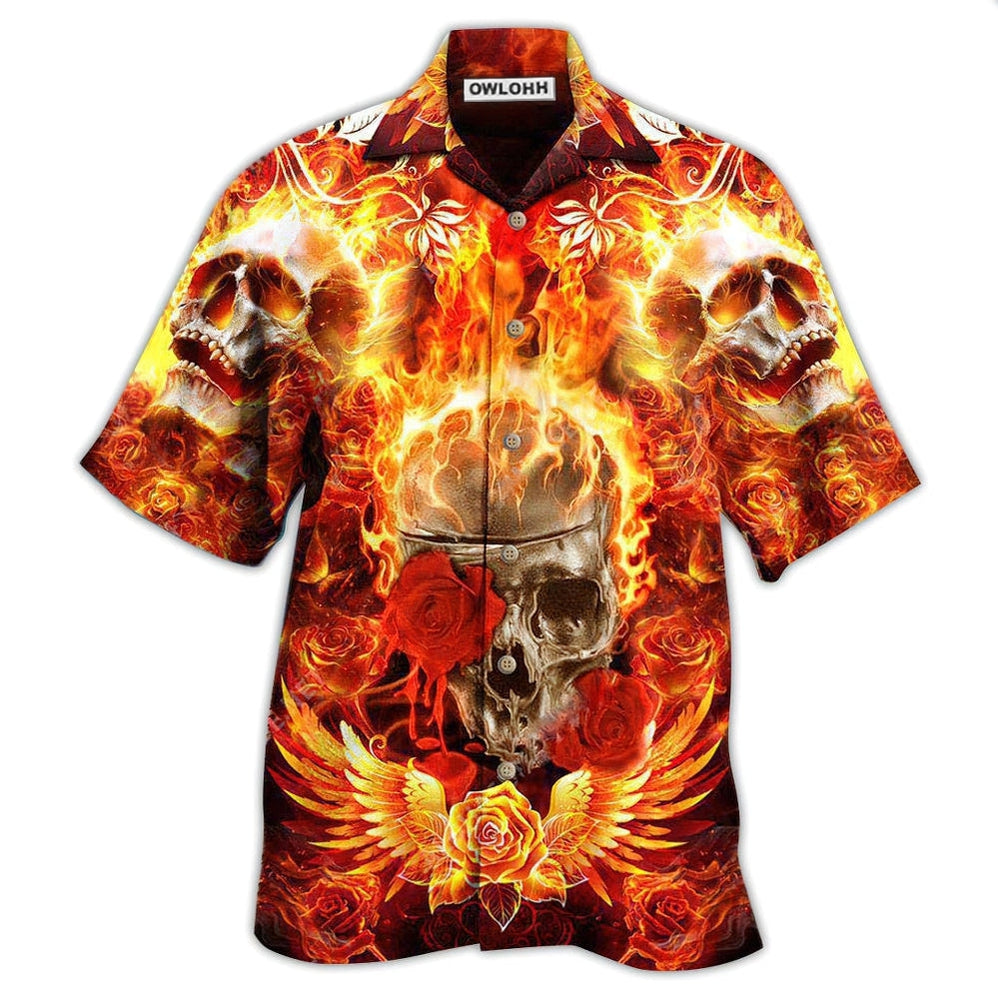 Hawaiian Shirt / Adults / S Skull Flaming Rose - Hawaiian Shirt - Owls Matrix LTD