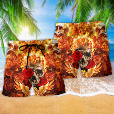 Skull Flaming Rose Fire - Beach Short - Owls Matrix LTD