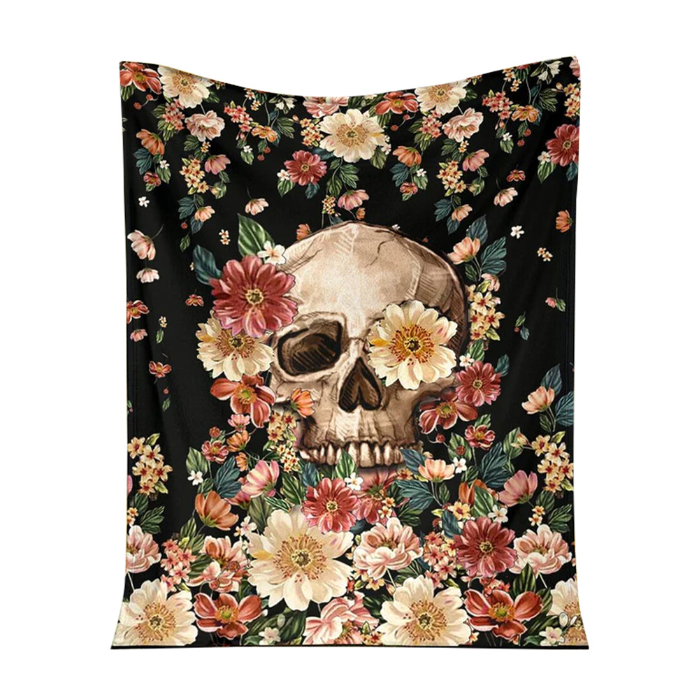 50" x 60" Skull Floral So Cool So Mysterious - Flannel Blanket - Owls Matrix LTD