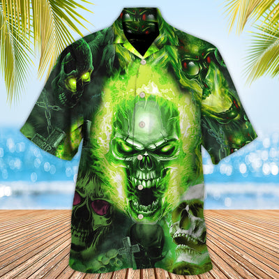 Skull Green Fear No Man - Hawaiian Shirt - Owls Matrix LTD