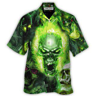 Hawaiian Shirt / Adults / S Skull Green Fear No Man - Hawaiian Shirt - Owls Matrix LTD