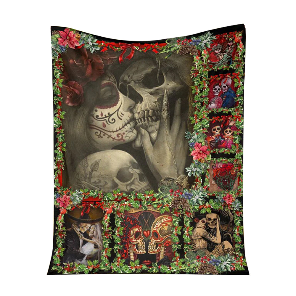 50" x 60" Skull You And Me Christmas - Flannel Blanket - Owls Matrix LTD