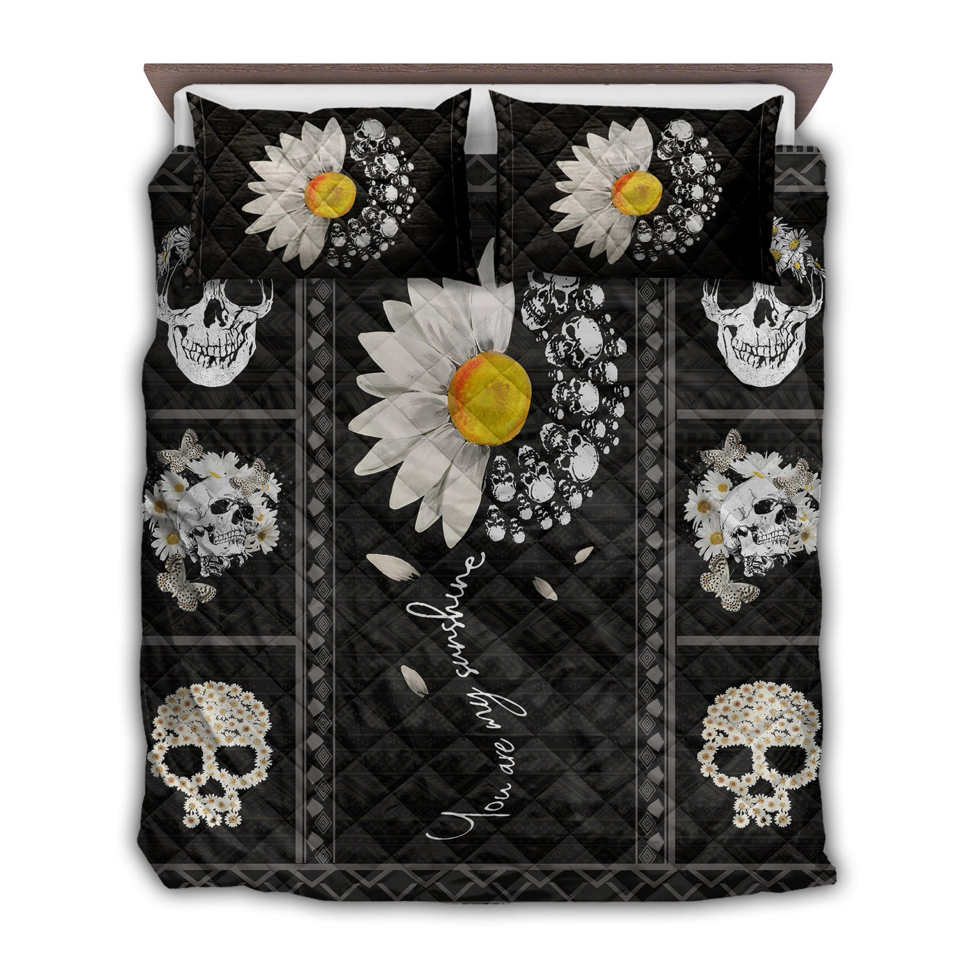TWIN ( 50 x 60 INCH ) Skull You Are My Sunshine Flowers Style - Quilt Set - Owls Matrix LTD