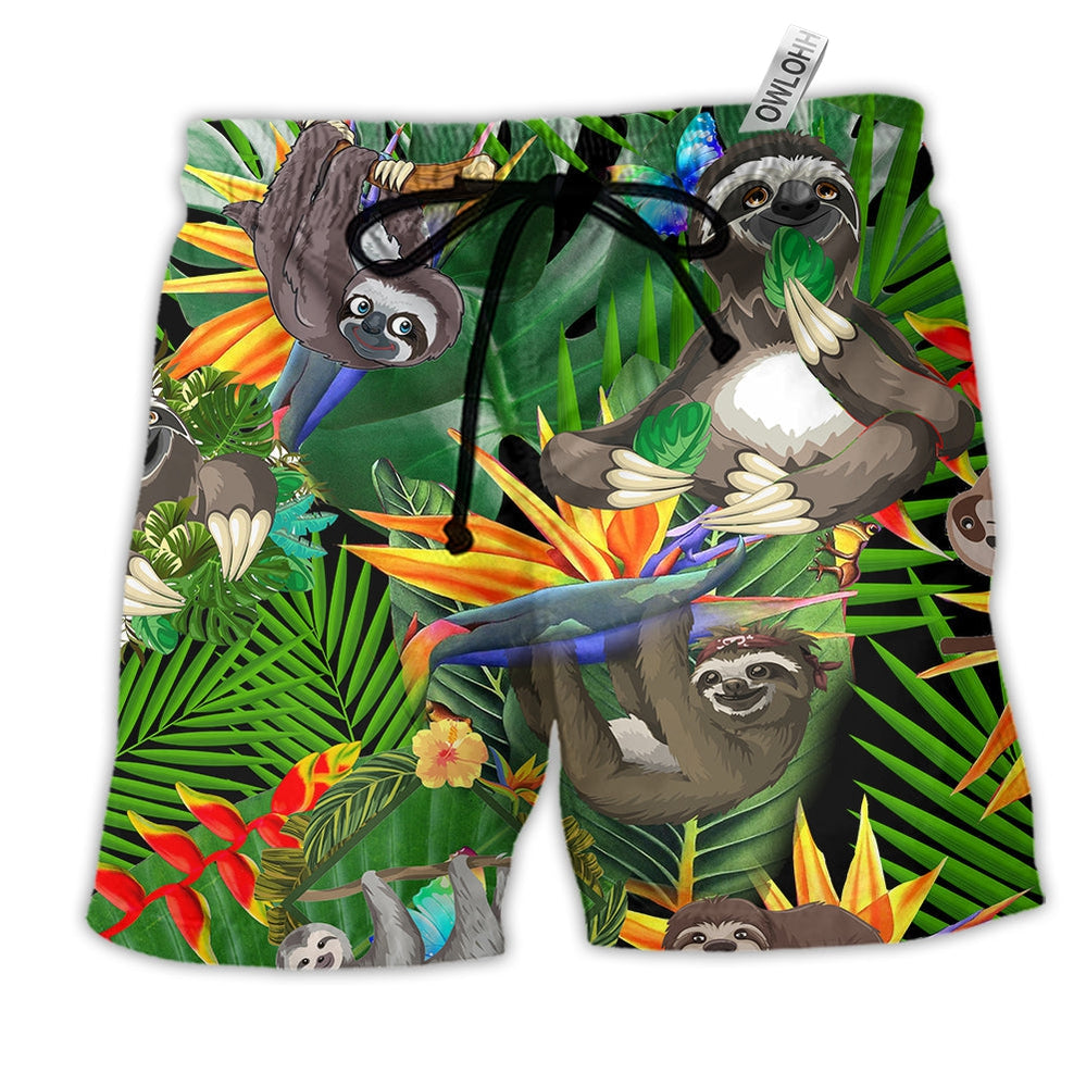 Beach Short / Adults / S Sloth Happiness All Day Tropical Summer - Beach Short - Owls Matrix LTD