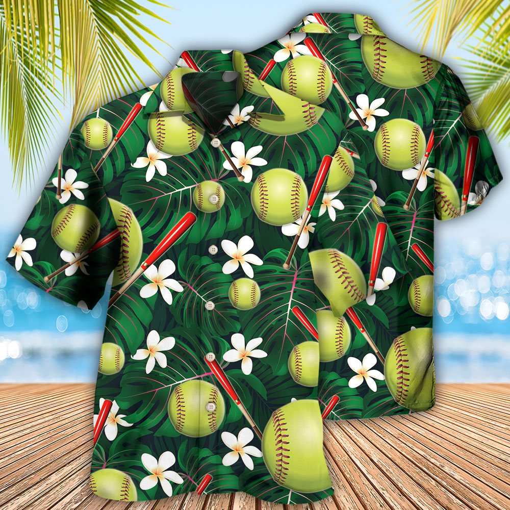 Softball Tropical Floral - Hawaiian Shirt - Owls Matrix LTD