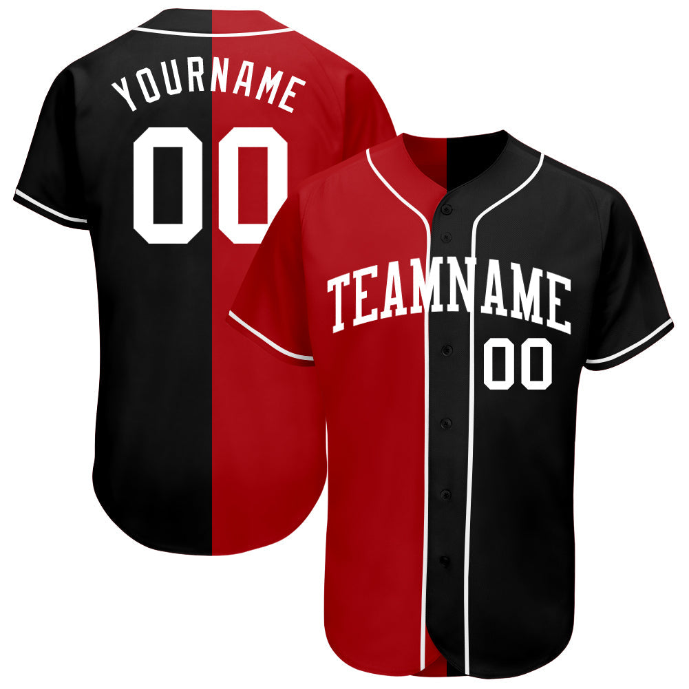 Custom Black White-Red Authentic Split Fashion Baseball Jersey - Owls Matrix LTD