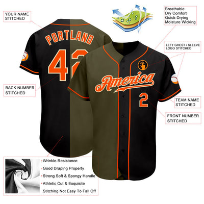 Custom Black Orange Olive-Cream Authentic Split Fashion Baseball Jersey - Owls Matrix LTD