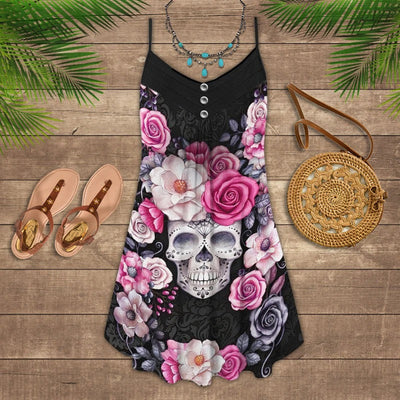 Sugar Skull Rose Floral - Summer Dress - Owls Matrix LTD