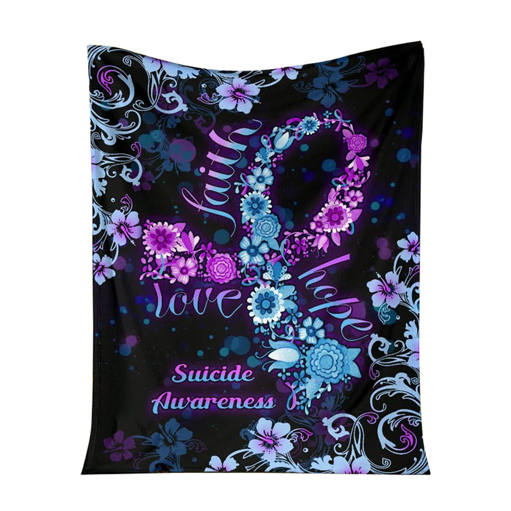 50" x 60" Suicide Prevention Faith Hope Love Floral - Flannel Blanket - Owls Matrix LTD