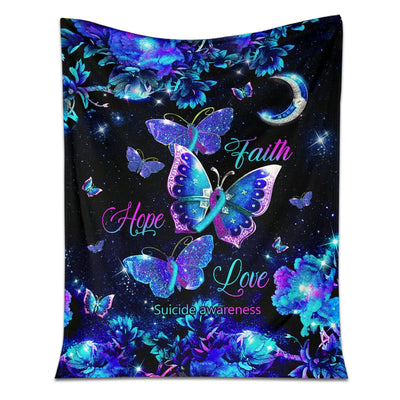 50" x 60" Suicide Prevention Faith Hope Love Suicide Butterfly - Flannel Blanket - Owls Matrix LTD