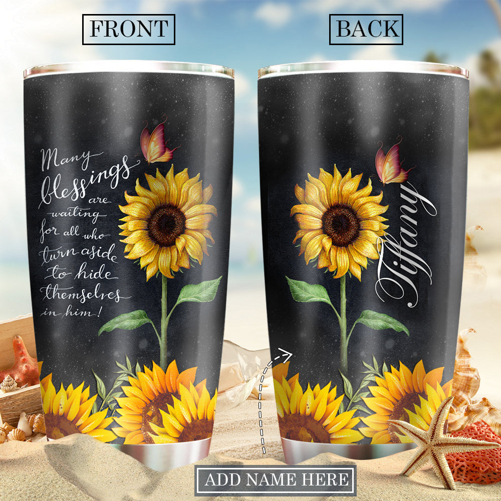 Sunflower Many Blessings Butterfly Personalized - Tumbler - Owls Matrix LTD