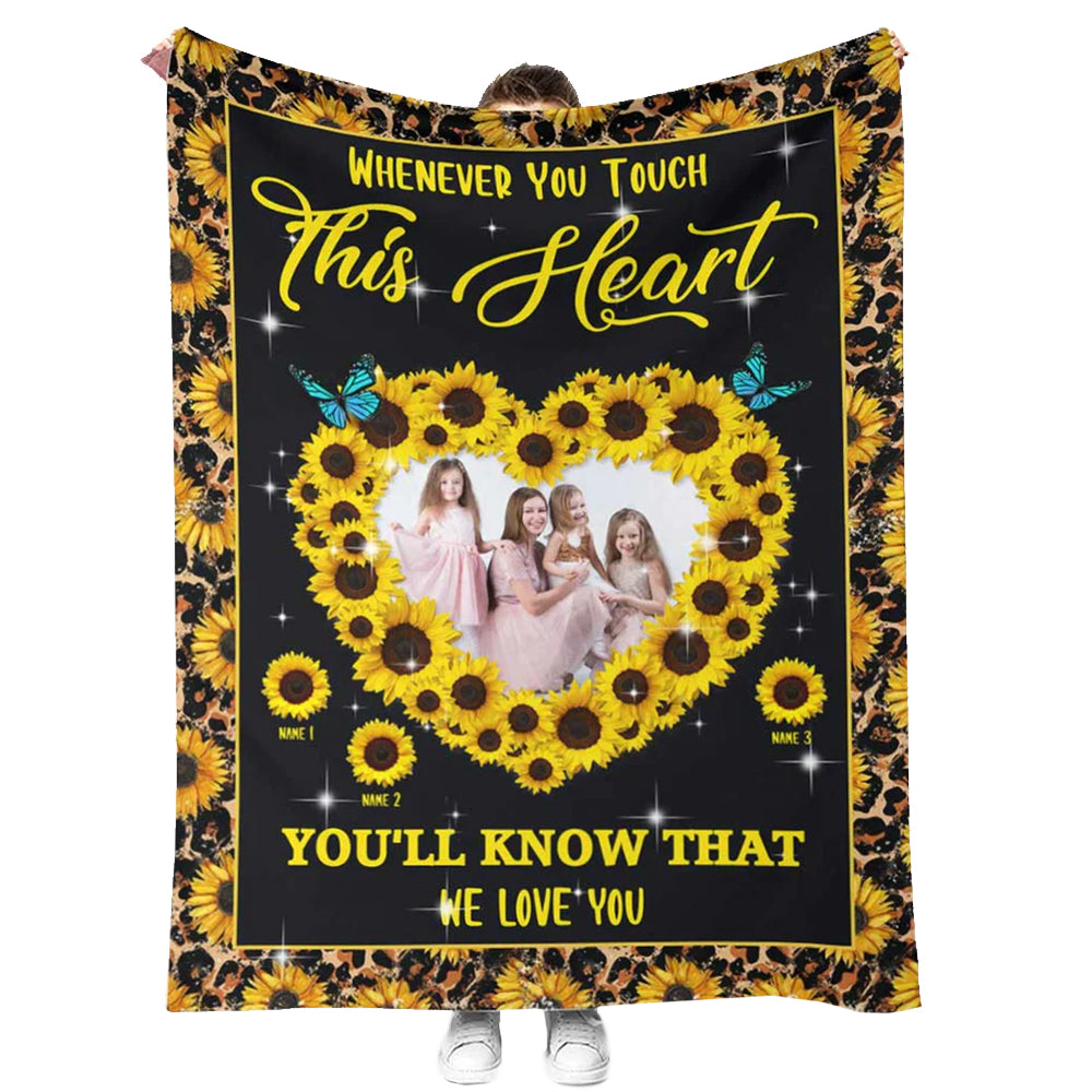 50" x 60" Sunflower Whenever You Touch This Heart Personalized - Flannel Blanket - Owls Matrix LTD