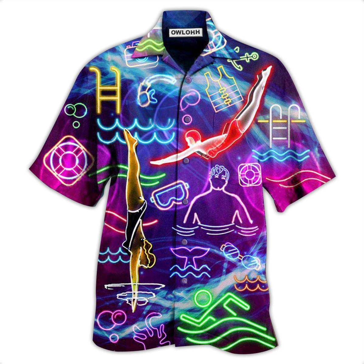 Hawaiian Shirt / Adults / S Swimming With Your Heart Swimming - Hawaiian Shirt - Owls Matrix LTD