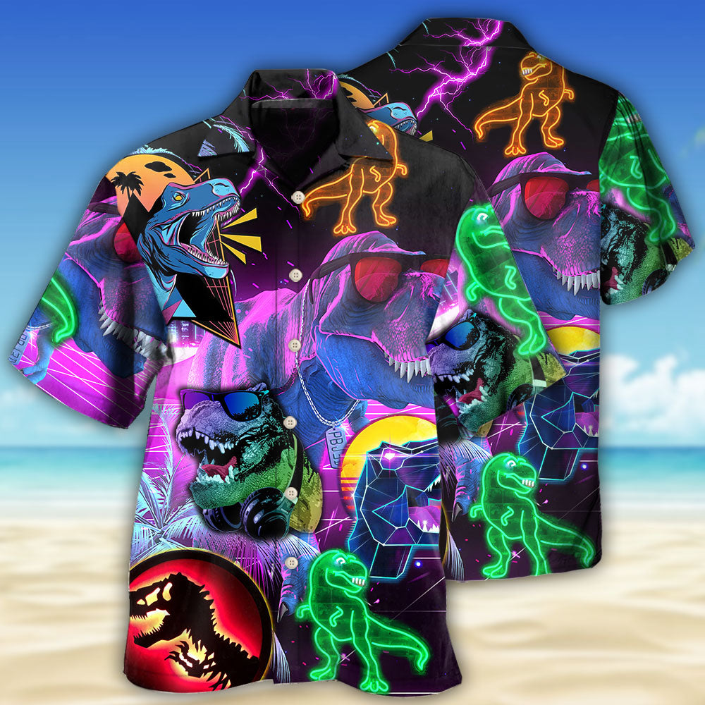 Dinosaur T-rex Neon Art Style - Hawaiian Shirt - Owls Matrix LTD