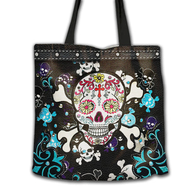 16''x16'' Sugar Skull Paisley Flower Color Skull - Tote Bag - Owls Matrix LTD