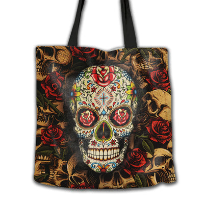 16''x16'' Sugar Skull Paisley Rose Floral Skull - Tote Bag - Owls Matrix LTD