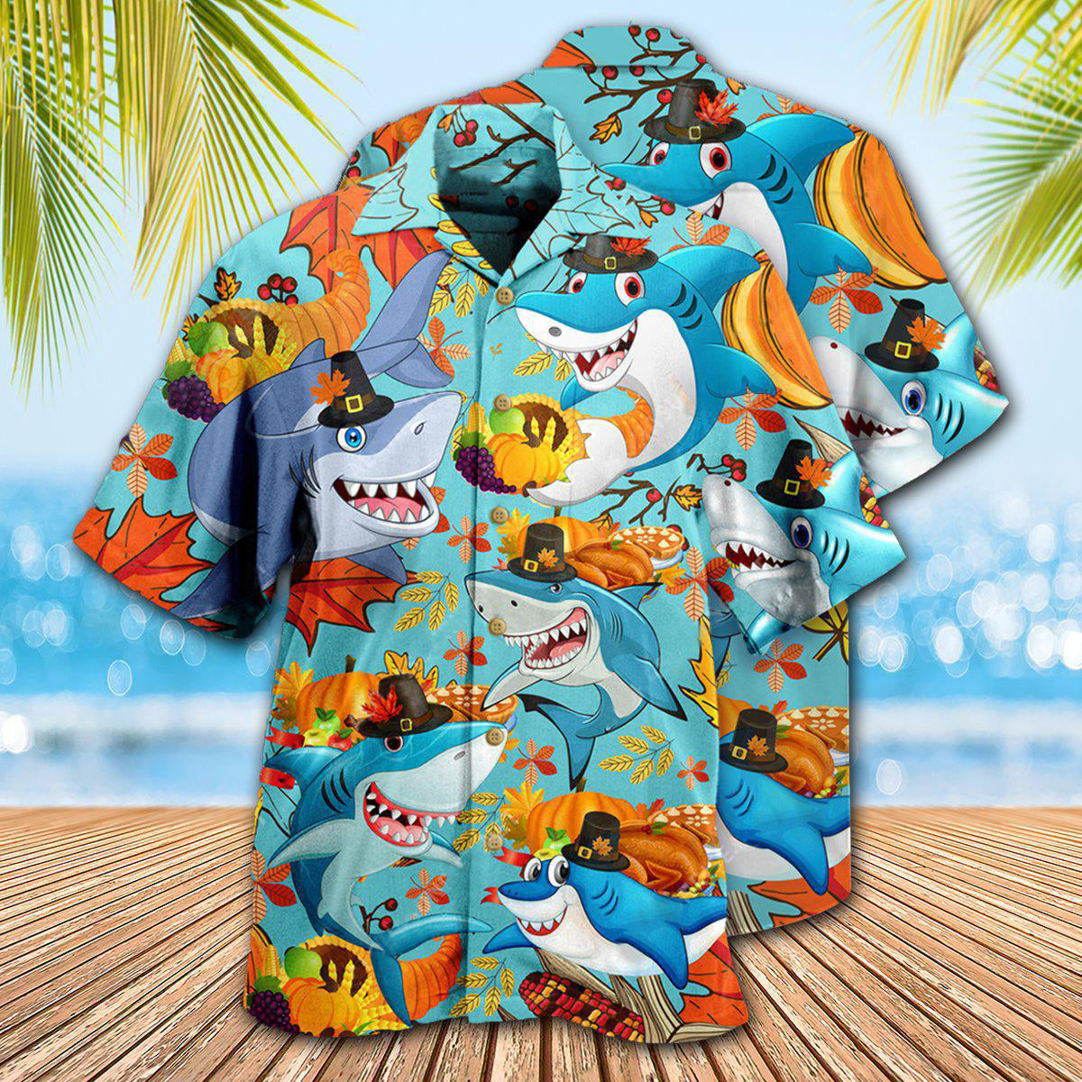 Shark Thanksgiving Funny Style - Hawaiian Shirt - Owls Matrix LTD