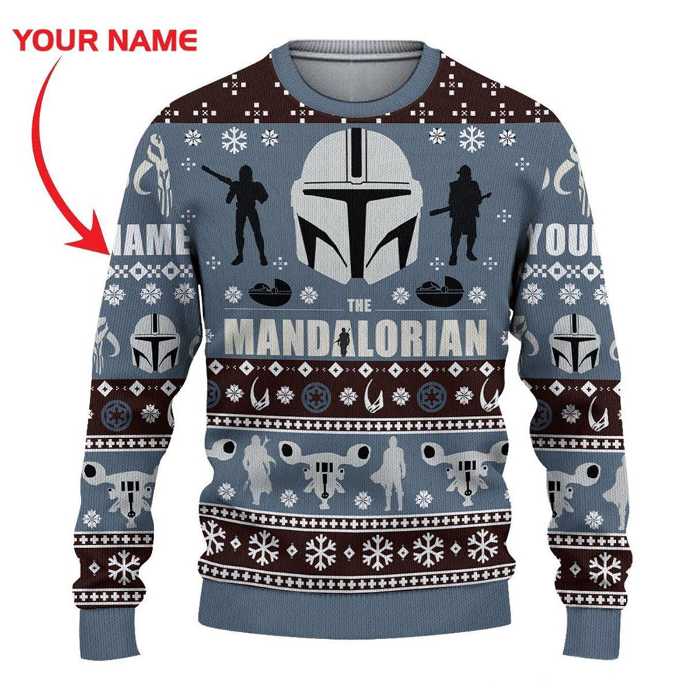Christmas Star Wars The Mandalorian Starwars Custom Name Xmas Personalized - Sweater - Ugly Christmas Sweaters