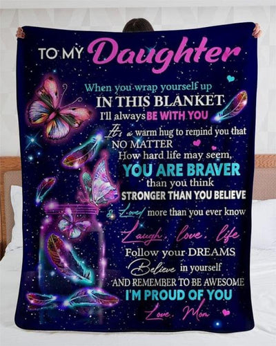 Butterfly To My Daughter Love Mom - Flannel Blanket - Owls Matrix LTD