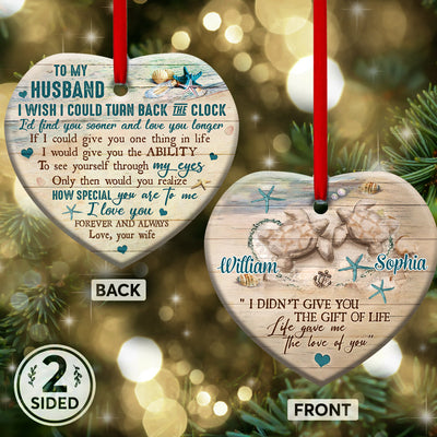 Turtle To My Husband I Love You Turtle Backgound Personalized - Heart Ornament - Owls Matrix LTD